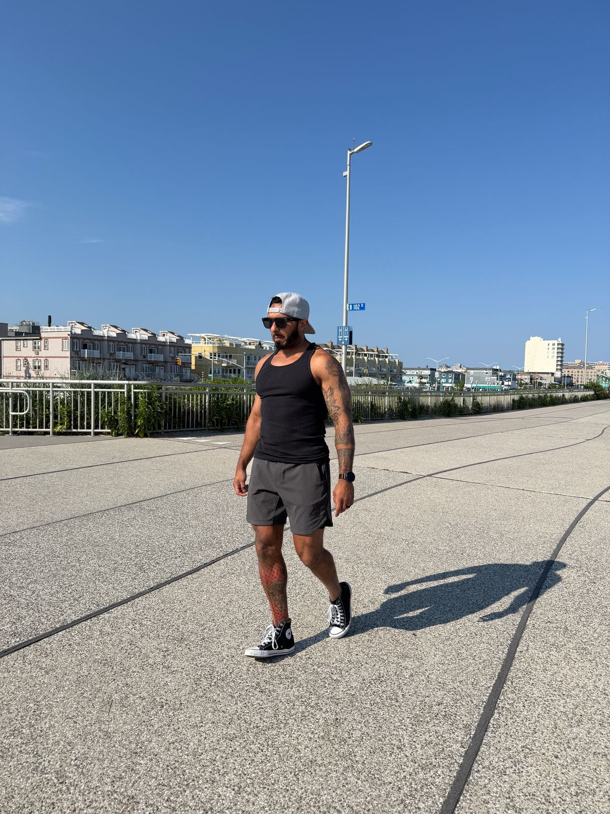 Walking backward on the boardwalk